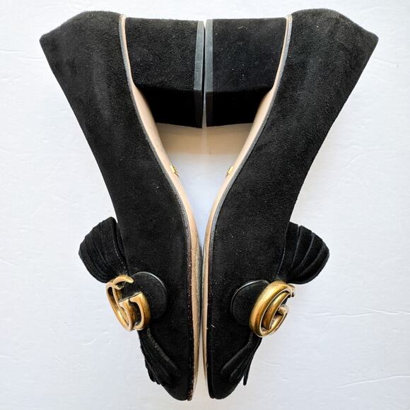 Gucci GG Marmont Fringe Block Heel Pumps Black Suede 39 - Picture 7 of 13